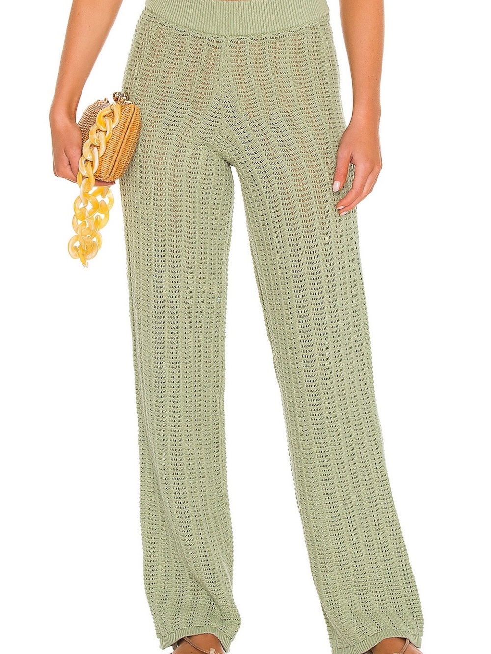 Tularosa Sage Green Open-Knit Wide Leg Pants
